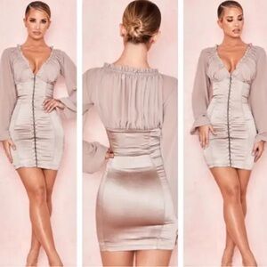 House of CB Pink Puff Sleeve Ruffled Dress